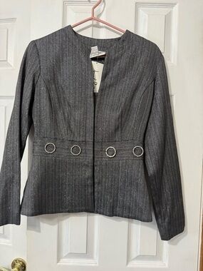 Joseph Ribkoff Silver-Thread Charcoal Ring-Accent Blazer